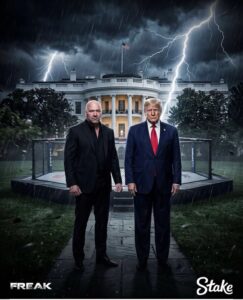 Trump deelt AI afbeelding met Stake logo en Dana White, wakkert debat over gokregulering aan