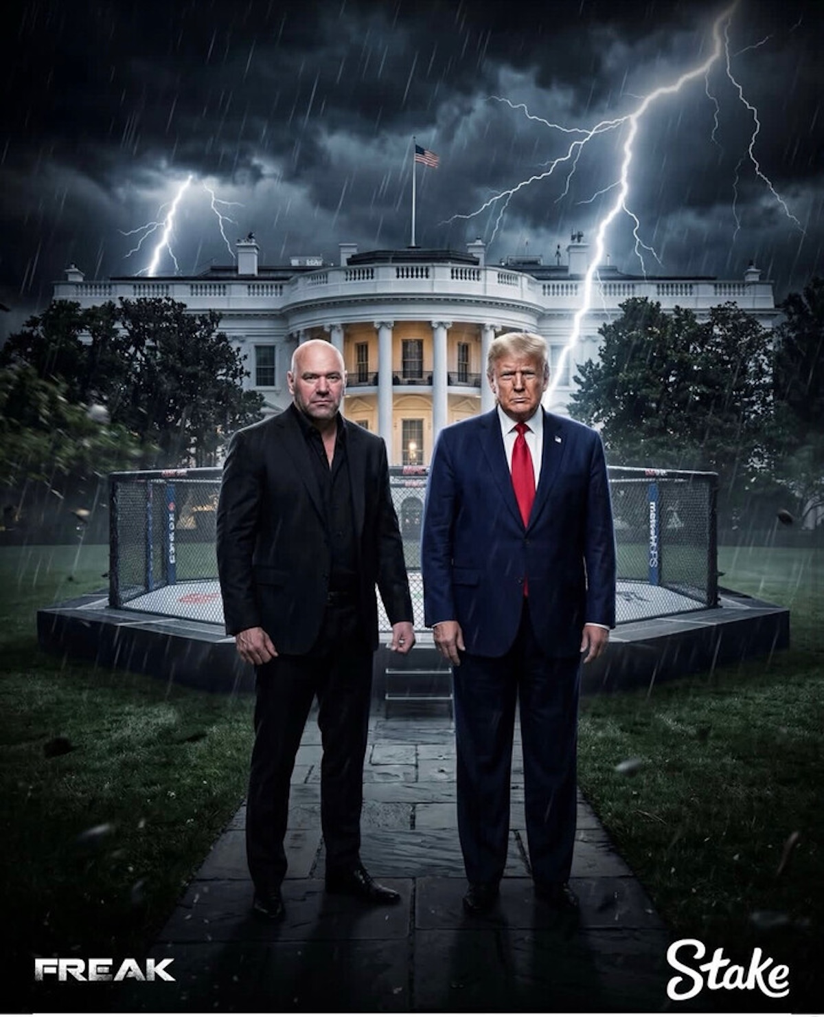 Trump deelt AI afbeelding met Stake logo en Dana White
